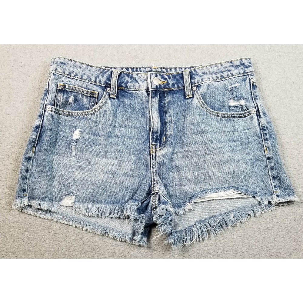 Wild Fable Denim Shorts Women 12 Blue Distressed Mid Rise Cutoff Jean Frayed Rip